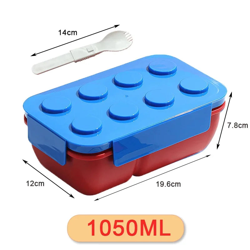 1050/1300ML Building Block Lunch Box with Tableware Portable Double Layer Bento Box for Student Office Fruit Salad Sealed Box