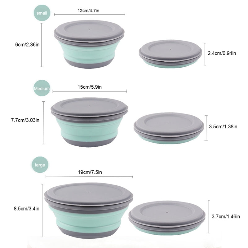3pcs/set Silicone Folding Lunch Box With Lid Portable Picnic Camping Bowl Set Kitchen Tableware Kit Foldable Fruit Salad Bowl
