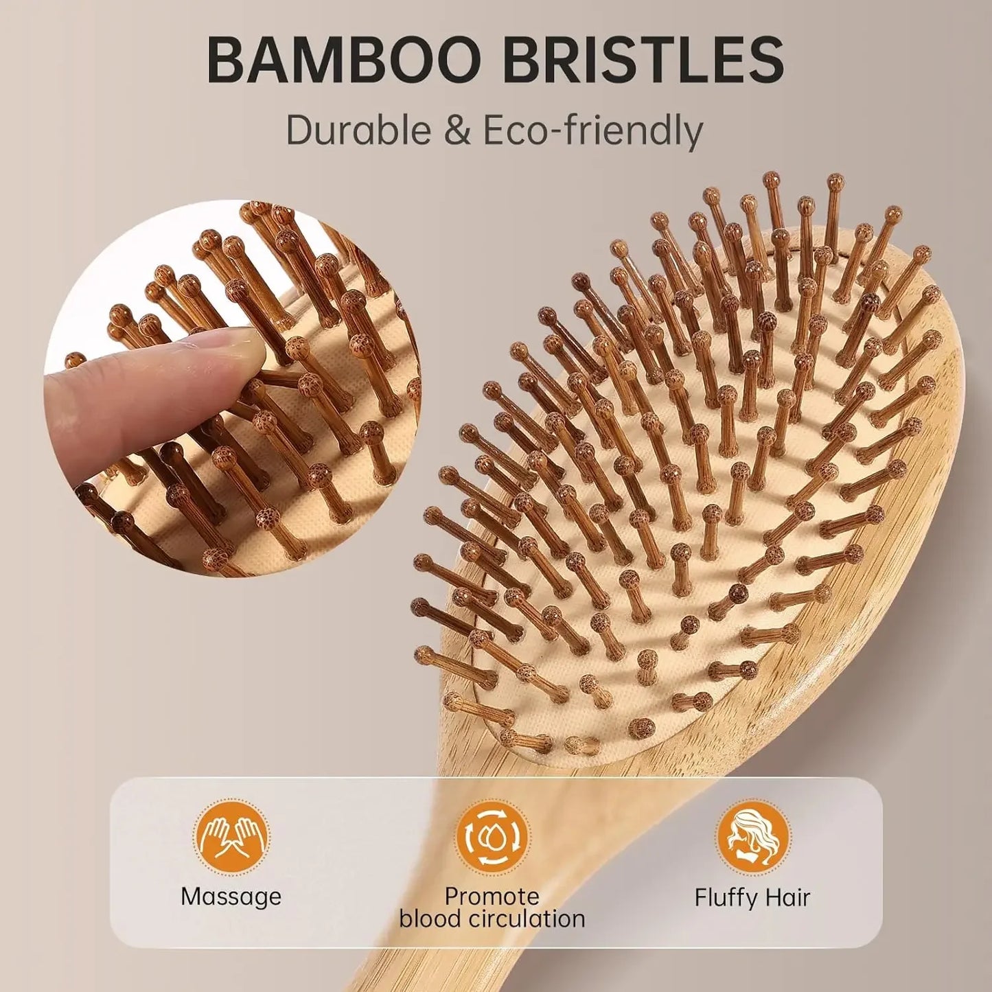 Natural Bamboo Hair Brush – Detangling & Scalp Massage Brush for All Hair Types, Anti-Bacterial, Promotes Healthy Hair Growth