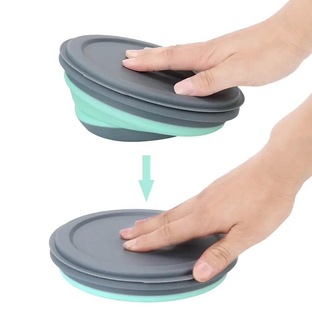 3-piece set with lid salad bowl set silicone folding bowl foldable lunch box portable