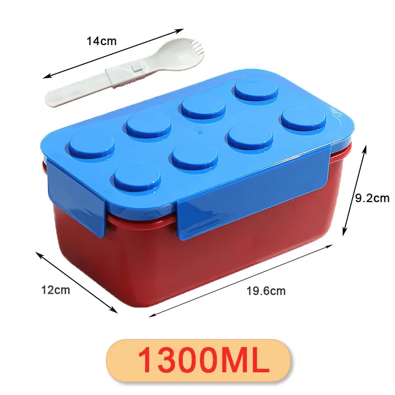 1050/1300ML Building Block Lunch Box with Tableware Portable Double Layer Bento Box for Student Office Fruit Salad Sealed Box