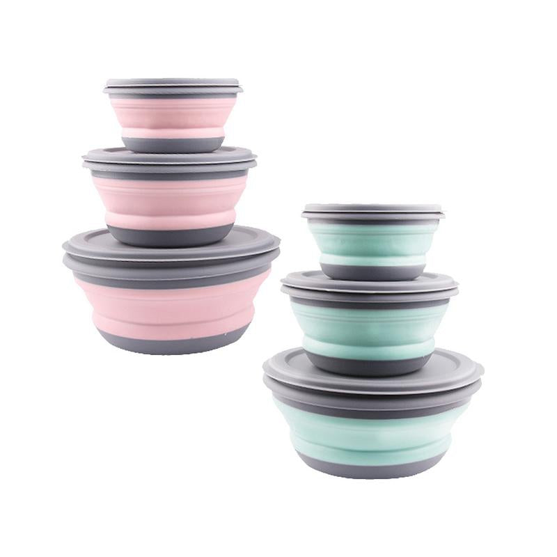 3pcs/set Silicone Folding Lunch Box With Lid Portable Picnic Camping Bowl Set Kitchen Tableware Kit Foldable Fruit Salad Bowl