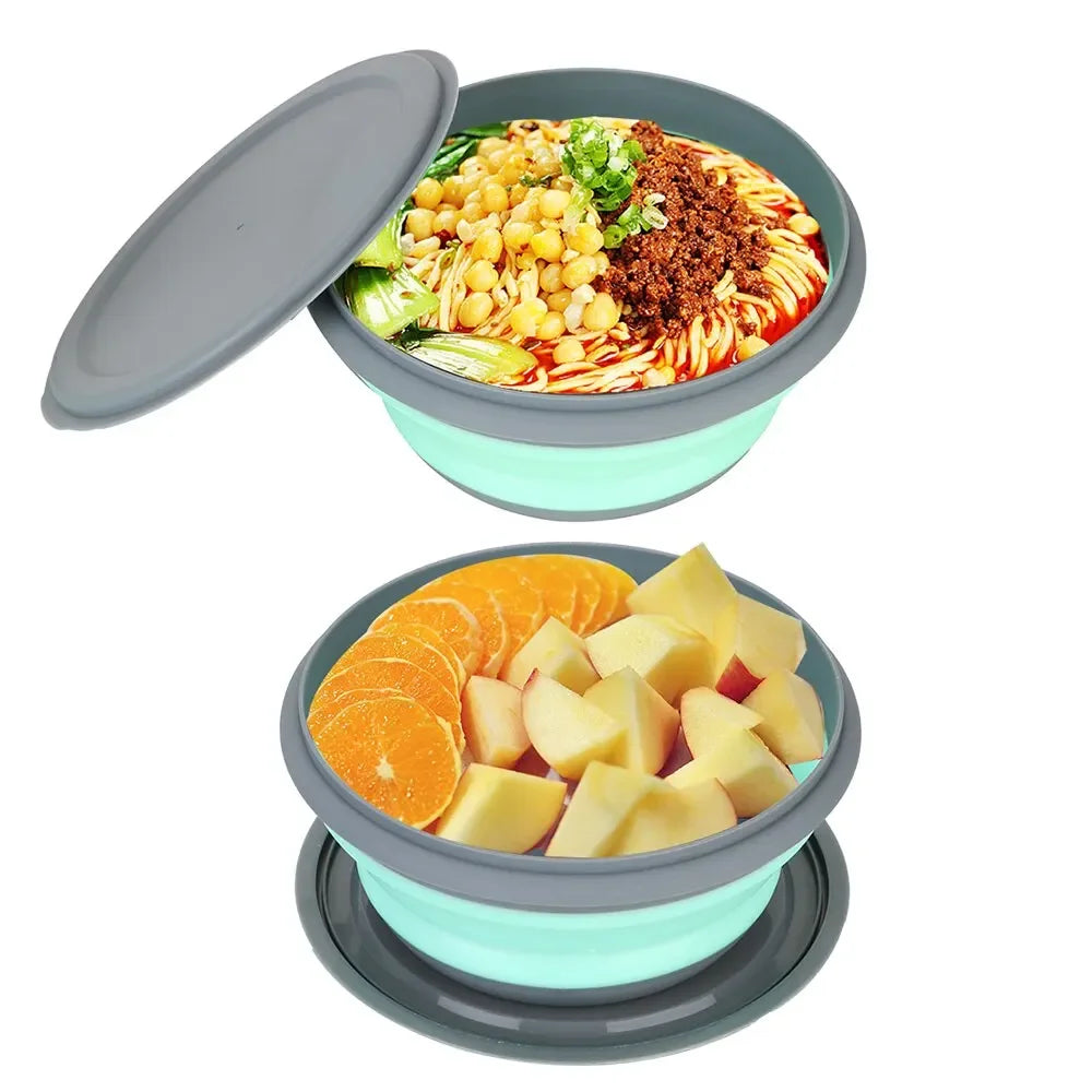 3-piece set with lid salad bowl set silicone folding bowl foldable lunch box portable