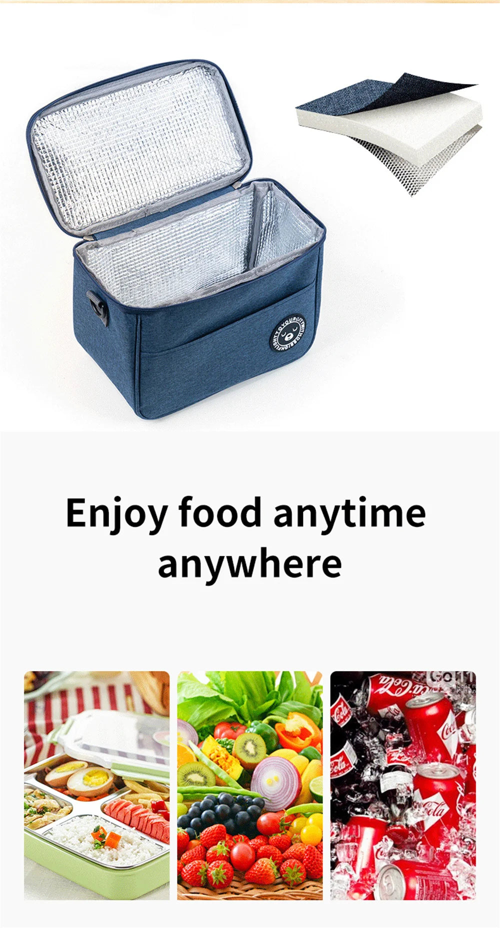 Portable Lunch Bag Food Thermal Box Waterproof Office Cooler Lunchbox With Shoulder Strap Insulated Case