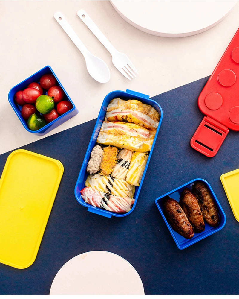 1050/1300ML Building Block Lunch Box with Tableware Portable Double Layer Bento Box for Student Office Fruit Salad Sealed Box