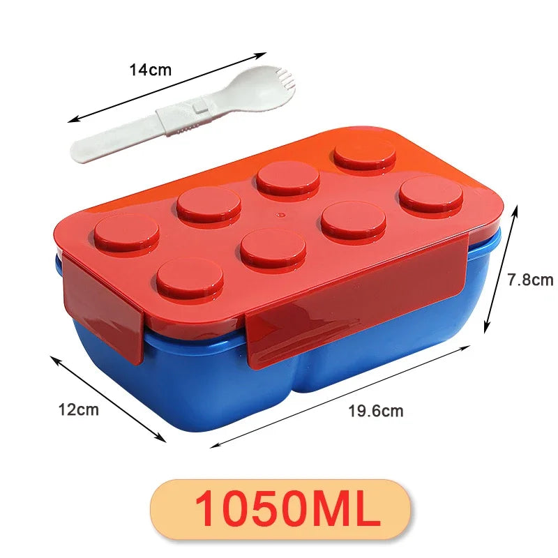 1050/1300ML Building Block Lunch Box with Tableware Portable Double Layer Bento Box for Student Office Fruit Salad Sealed Box