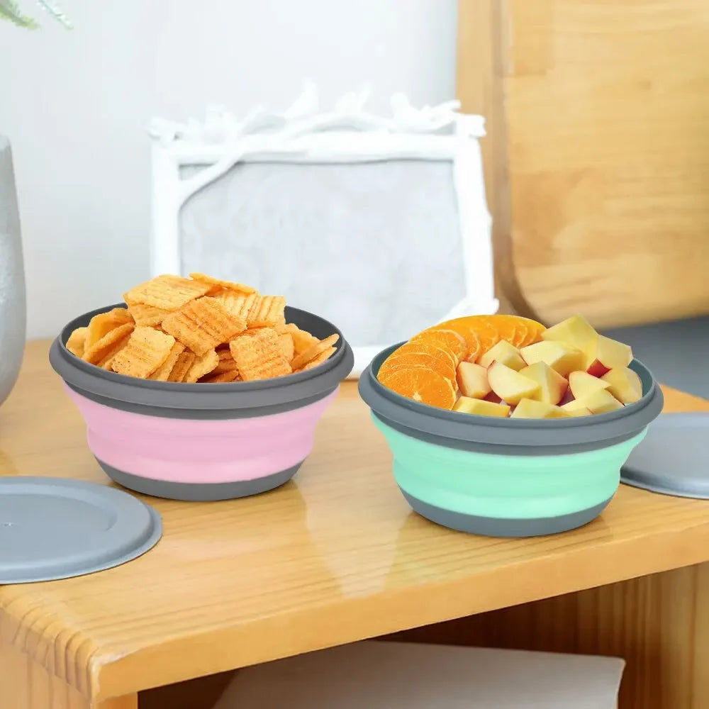 3-piece set with lid salad bowl set silicone folding bowl foldable lunch box portable