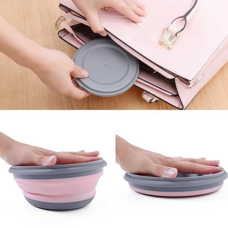3pcs/set Silicone Folding Lunch Box With Lid Portable Picnic Camping Bowl Set Kitchen Tableware Kit Foldable Fruit Salad Bowl