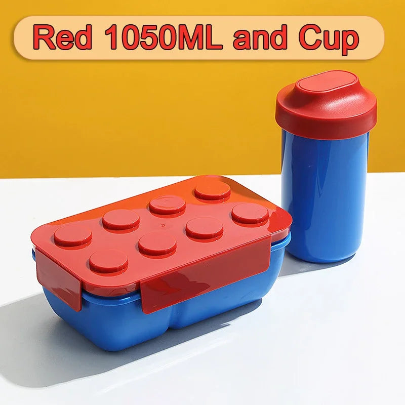 1050/1300ML Building Block Lunch Box with Tableware Portable Double Layer Bento Box for Student Office Fruit Salad Sealed Box