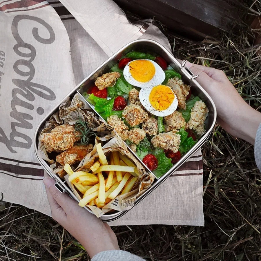 Stainless Steel Square Lunch Box Sealed Insulation Bento Box Lunch Box Canteen Large Capacity Compartment Lunch Box