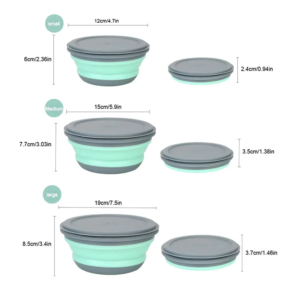 3-piece set with lid salad bowl set silicone folding bowl foldable lunch box portable