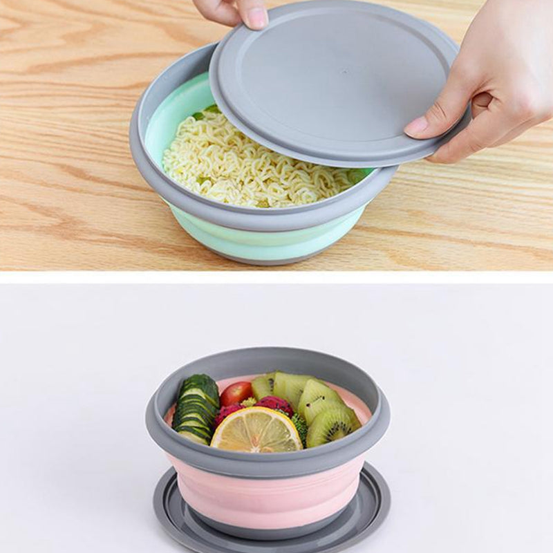 3pcs/set Silicone Folding Lunch Box With Lid Portable Picnic Camping Bowl Set Kitchen Tableware Kit Foldable Fruit Salad Bowl