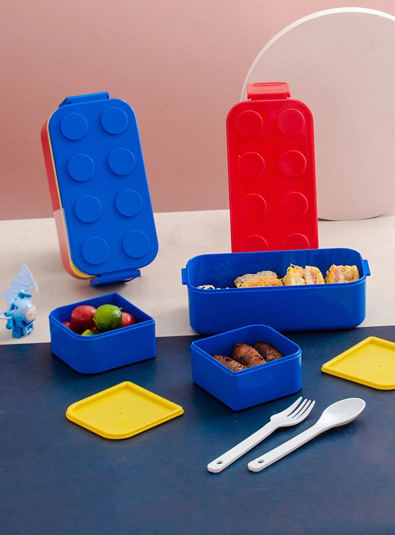 1050/1300ML Building Block Lunch Box with Tableware Portable Double Layer Bento Box for Student Office Fruit Salad Sealed Box