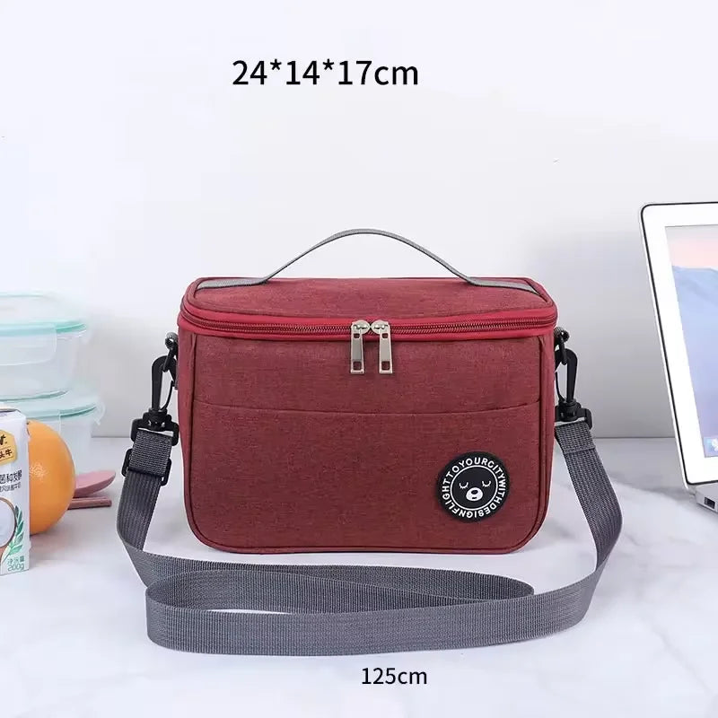 Portable Lunch Bag Food Thermal Box Waterproof Office Cooler Lunchbox With Shoulder Strap Insulated Case