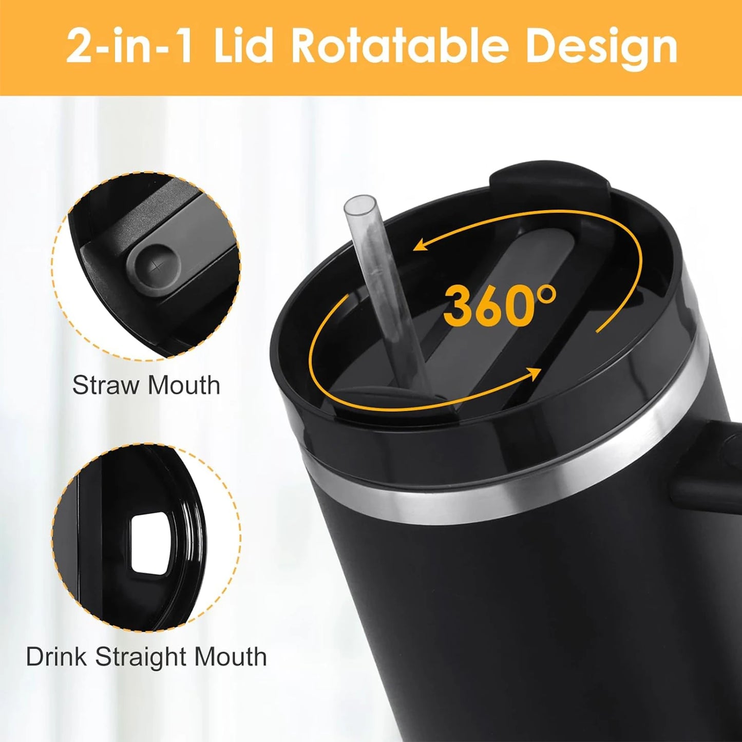 40oz Stainless Steel Insulated Water Bottle with Straw & Handle – Vacuum Flask Travel Coffee Tumbler, Hot & Cold Thermal Mug (1200ml)