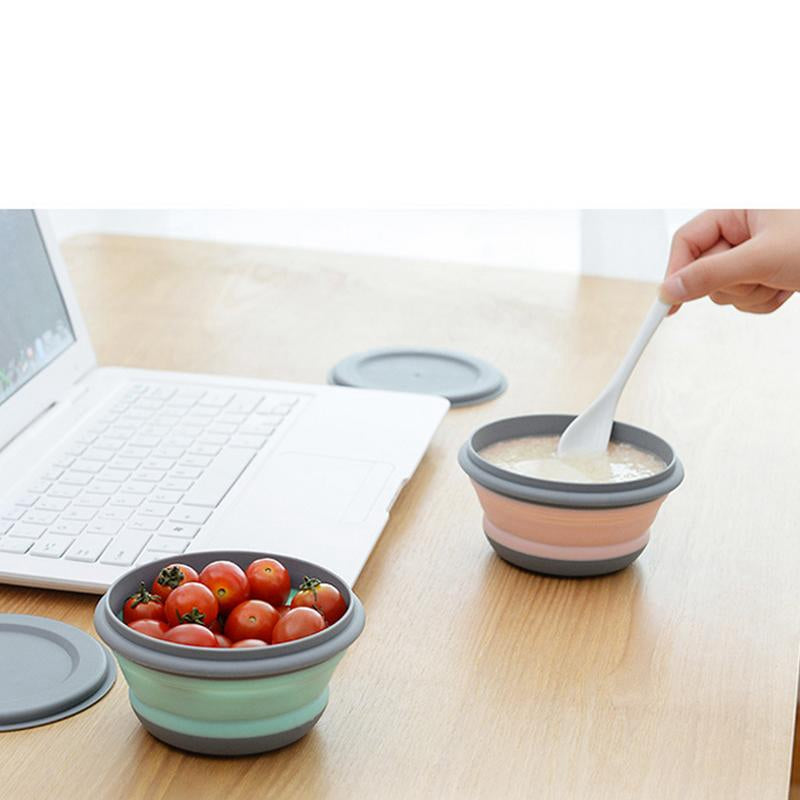 3pcs/set Silicone Folding Lunch Box With Lid Portable Picnic Camping Bowl Set Kitchen Tableware Kit Foldable Fruit Salad Bowl