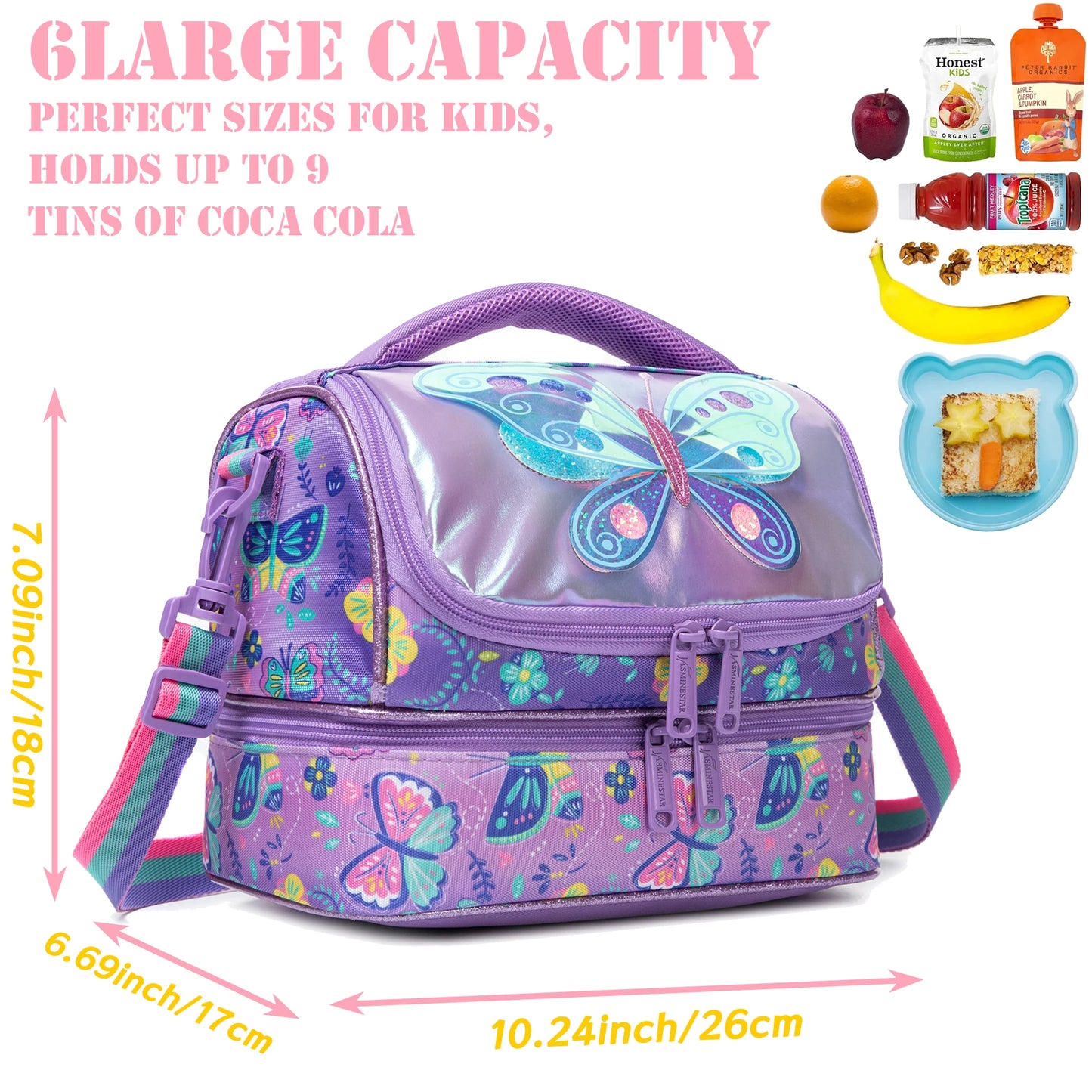 Kids Lunch Bag with Comparments for Girls Toddler School Teen Lunch Box Tote Bag Double Decker Cooler Insulated Lunch Bag
