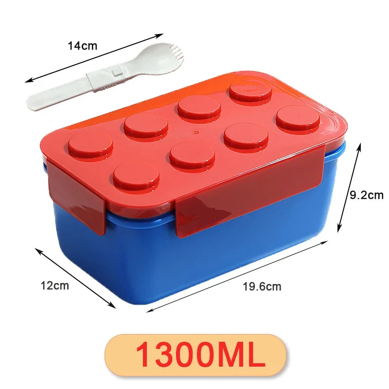 1050/1300ML Building Block Lunch Box with Tableware Portable Double Layer Bento Box for Student Office Fruit Salad Sealed Box