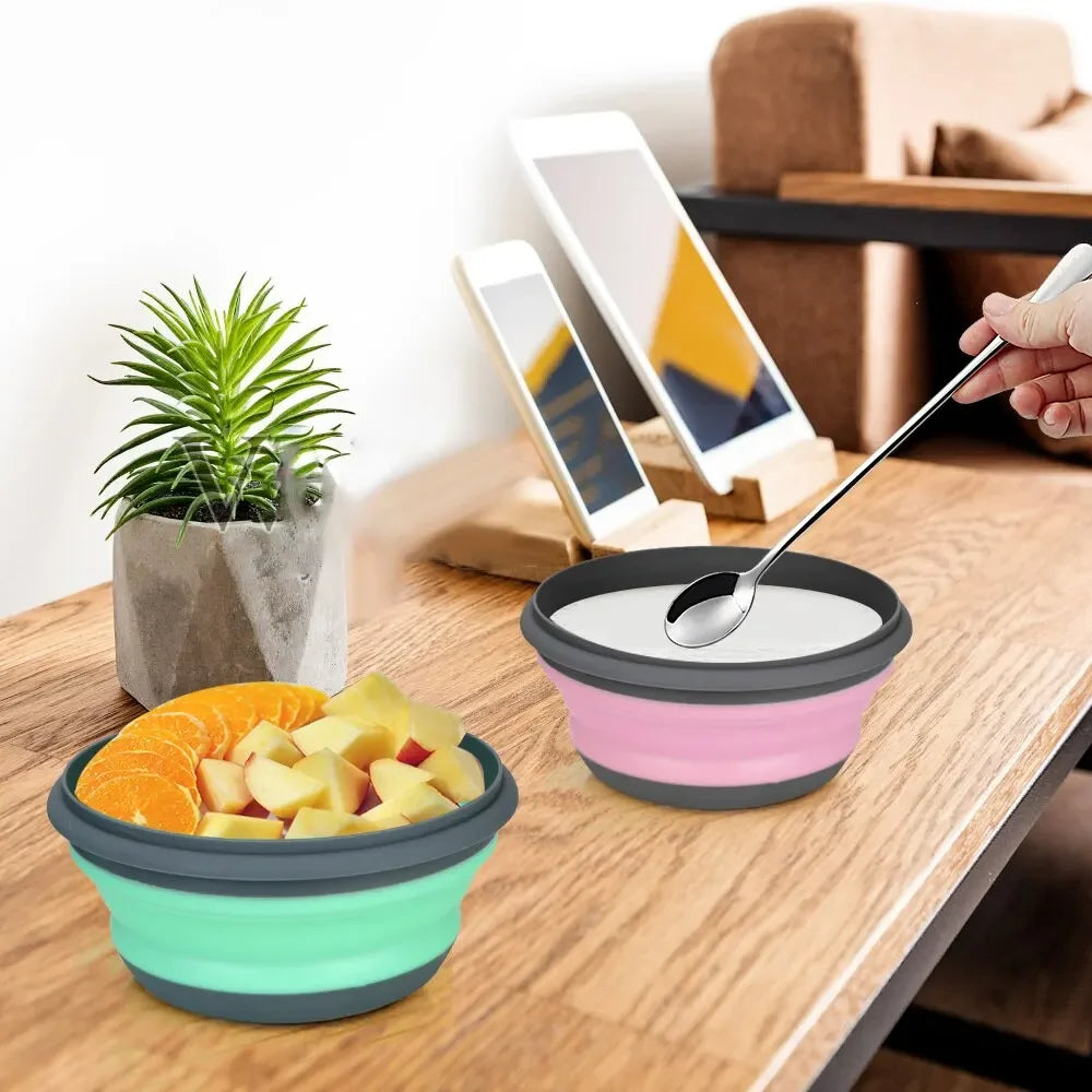 3-piece set with lid salad bowl set silicone folding bowl foldable lunch box portable