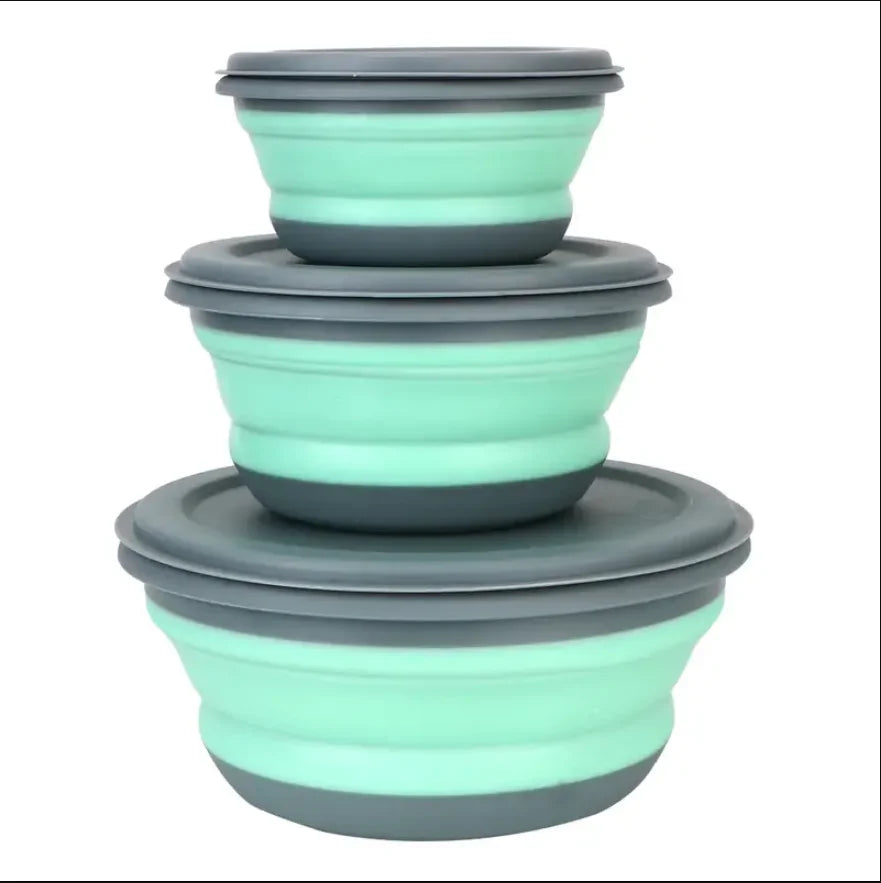 3pcs/set Silicone Folding Lunch Box With Lid Portable Picnic Camping Bowl Set Kitchen Tableware Kit Foldable Fruit Salad Bowl