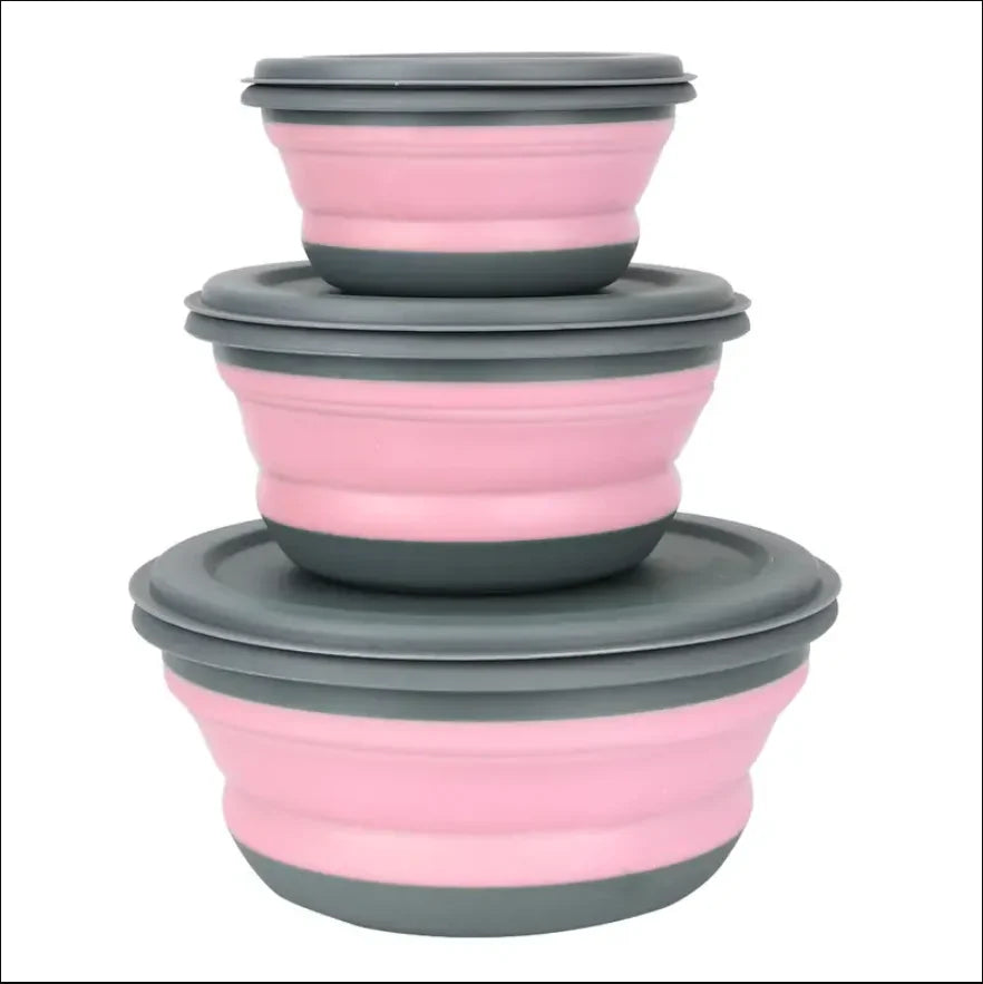 3pcs/set Silicone Folding Lunch Box With Lid Portable Picnic Camping Bowl Set Kitchen Tableware Kit Foldable Fruit Salad Bowl