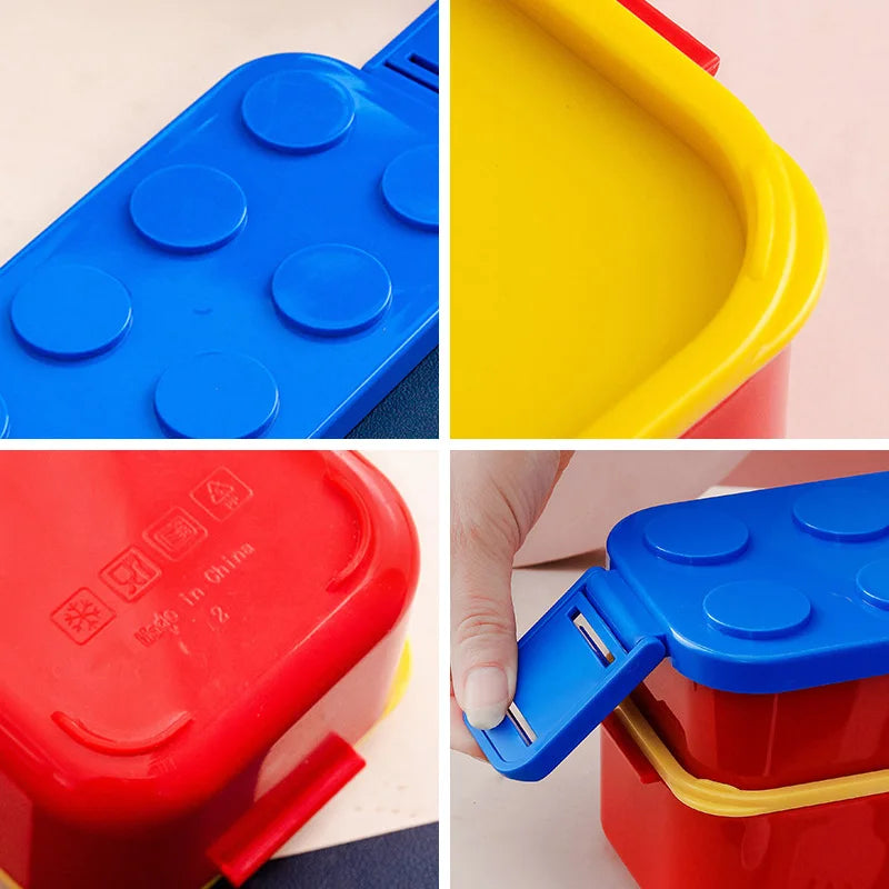 1050/1300ML Building Block Lunch Box with Tableware Portable Double Layer Bento Box for Student Office Fruit Salad Sealed Box