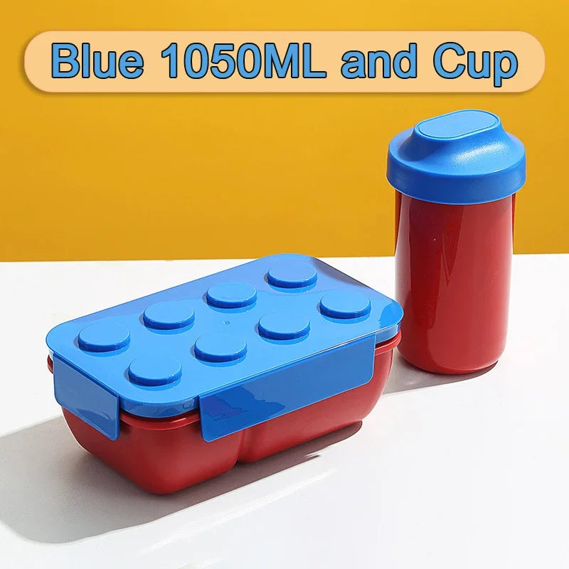 1050/1300ML Building Block Lunch Box with Tableware Portable Double Layer Bento Box for Student Office Fruit Salad Sealed Box