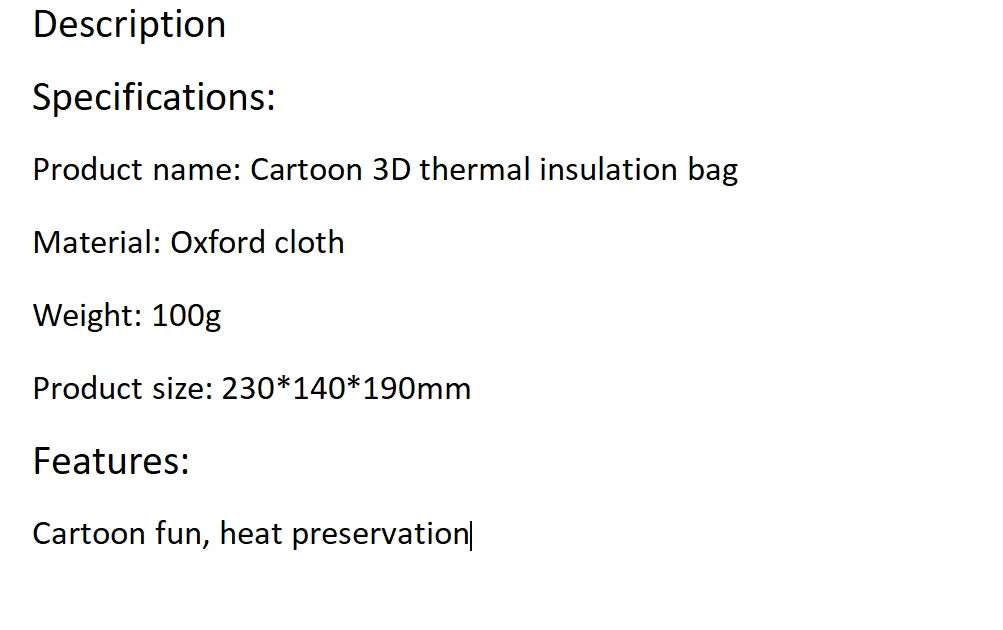 Tote Lunch Box Bag Cartoon 3D Three-Dimensional Insulation Student Lunch Bag Thickened Aluminum Foil Insulation