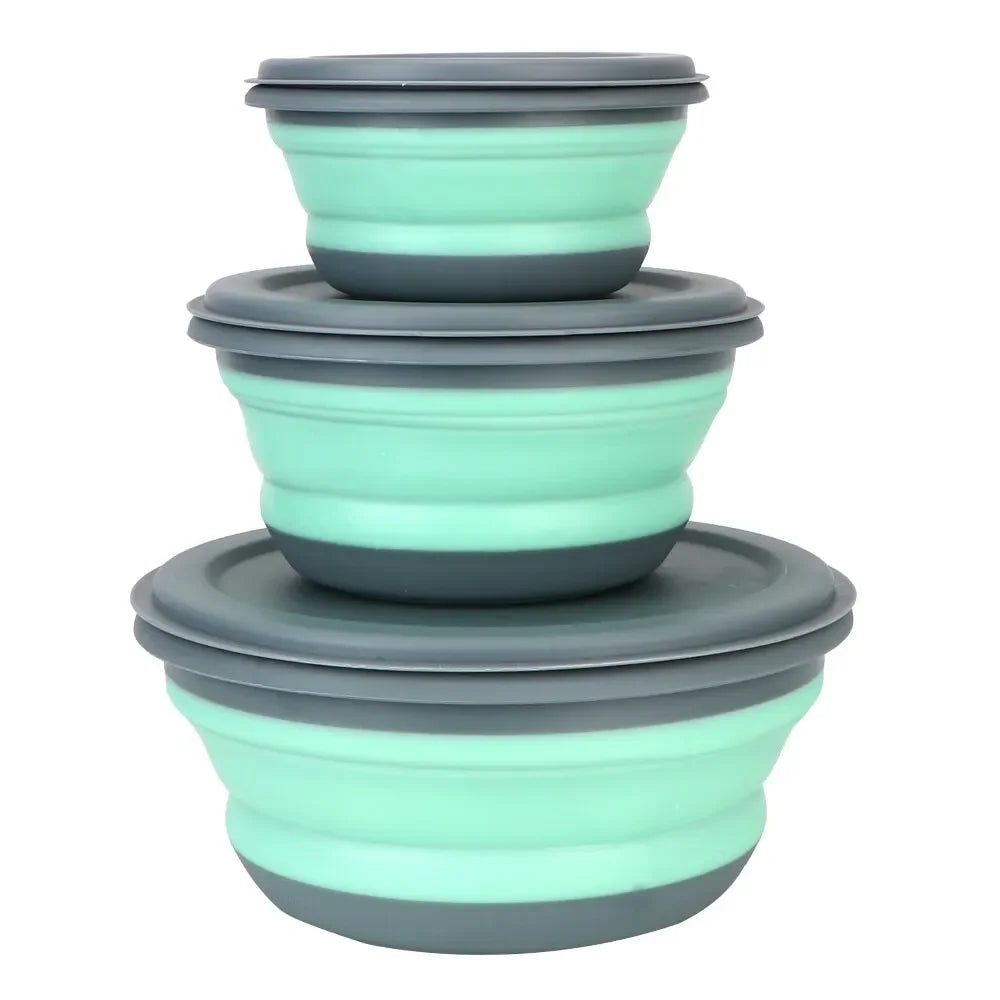 3-piece set with lid salad bowl set silicone folding bowl foldable lunch box portable