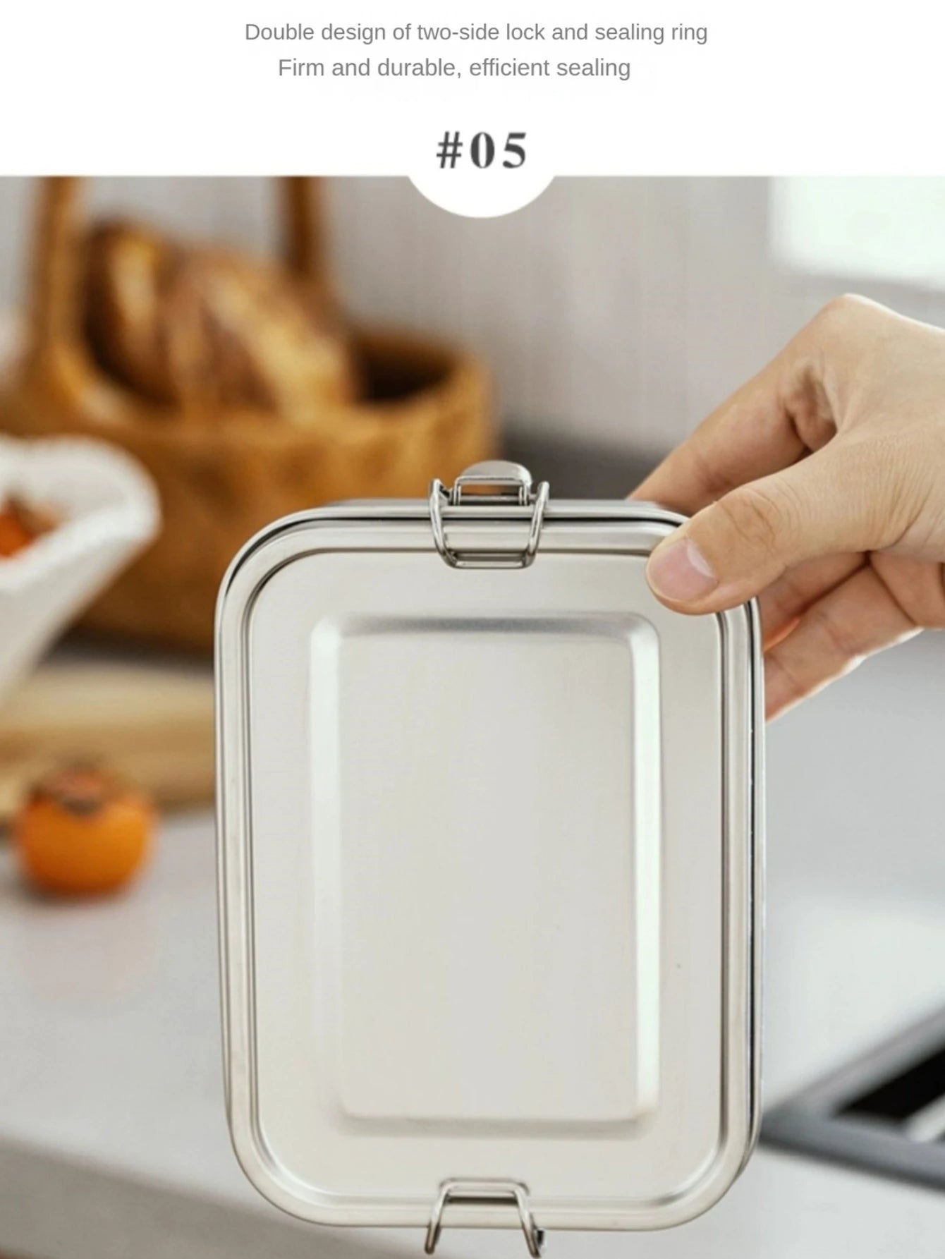 Stainless Steel Square Lunch Box Sealed Insulation Bento Box Lunch Box Canteen Large Capacity Compartment Lunch Box