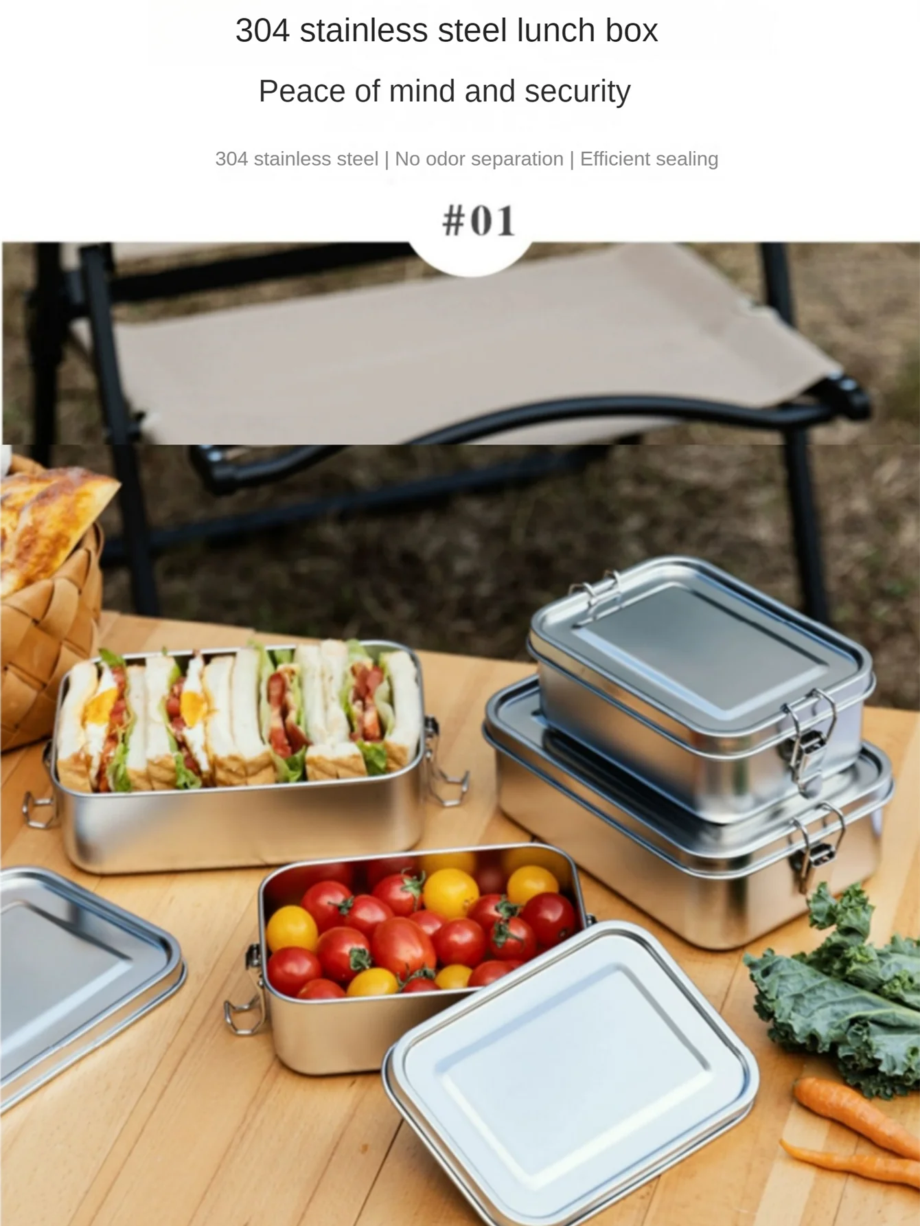 Stainless Steel Square Lunch Box Sealed Insulation Bento Box Lunch Box Canteen Large Capacity Compartment Lunch Box