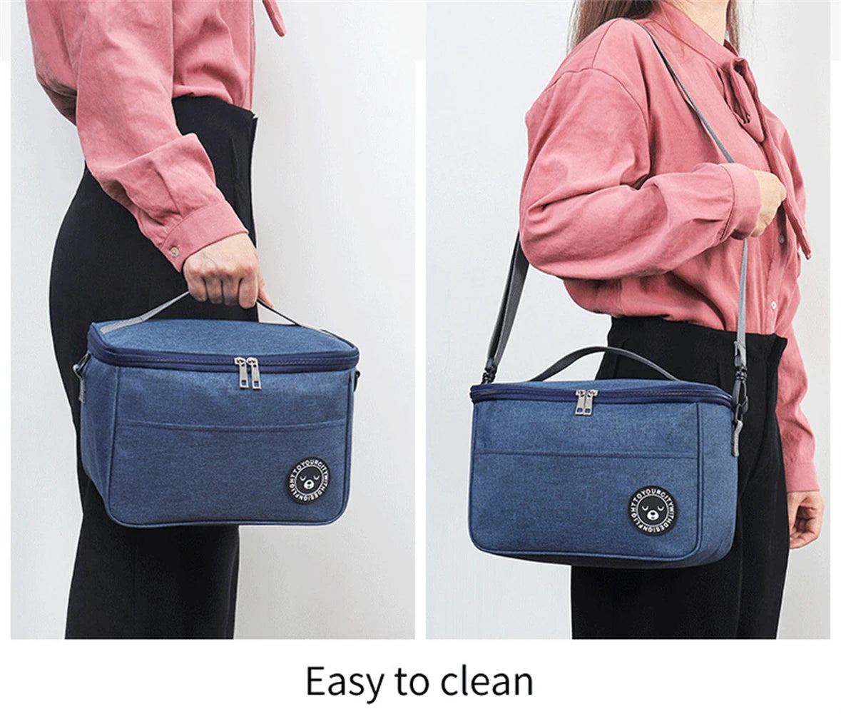 Portable Lunch Bag Food Thermal Box Waterproof Office Cooler Lunchbox With Shoulder Strap Insulated Case
