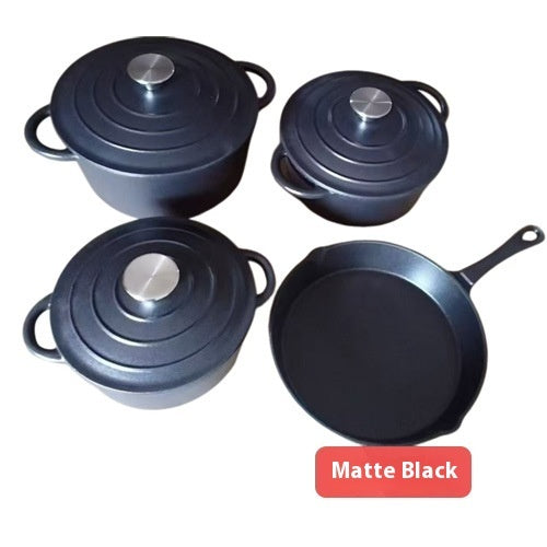 Inner White Enameled Cast-iron Cookware Household Enamel Soup Deep Stew Casserole Four-piece Set