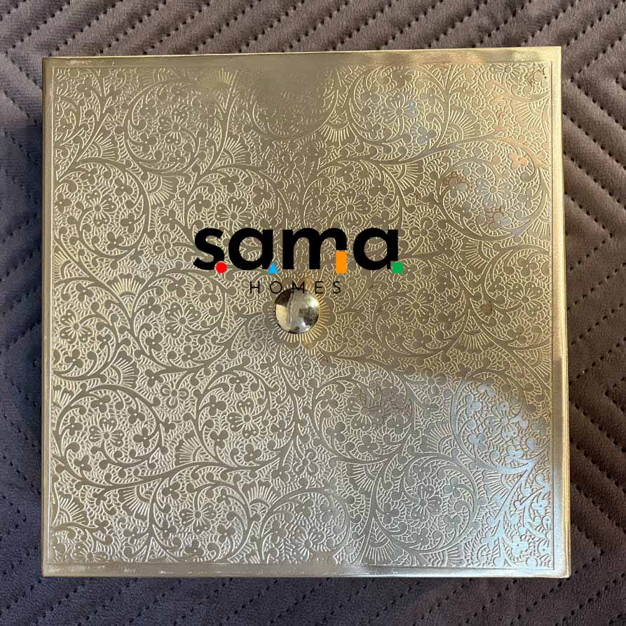 Brass Spice Box Square Shape | Matte & Glossy Finish | Masaladani | Masala box 9 Compartments | Handmade - Sama Homes