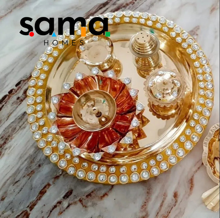 Exclusive Blue Meenakari Crystal Pooja Thali Set of 5 - Sama Homes