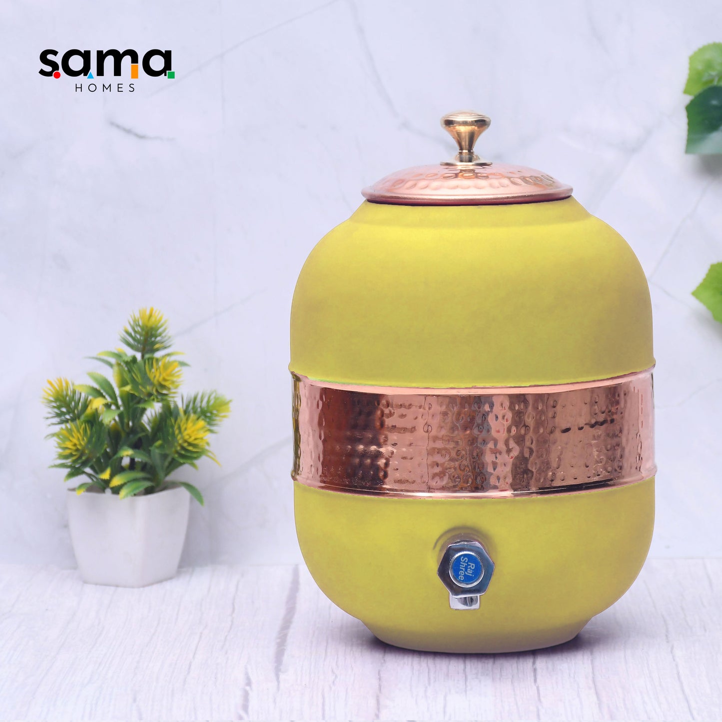 Pure Copper Water Dispenser with Silk Finish and Half Hammered Design 5 & 8 Liter | Colours Available - Red, Blue, Green, Yellow, Black, Gray - Sama Homes