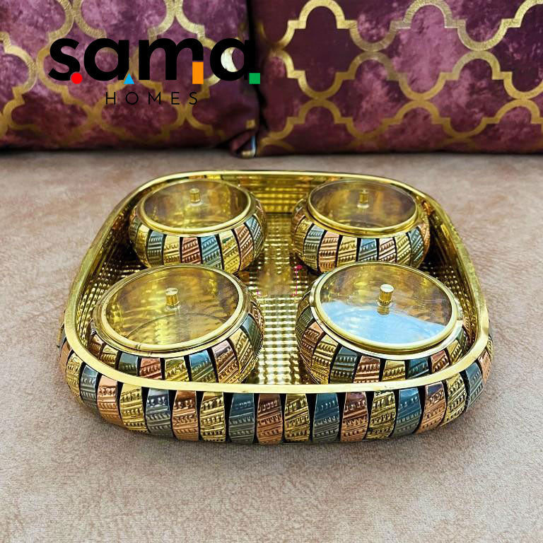 Multipurpose Brass Supari Set Decorative Box with 4 Container Set of 5 - Sama Homes