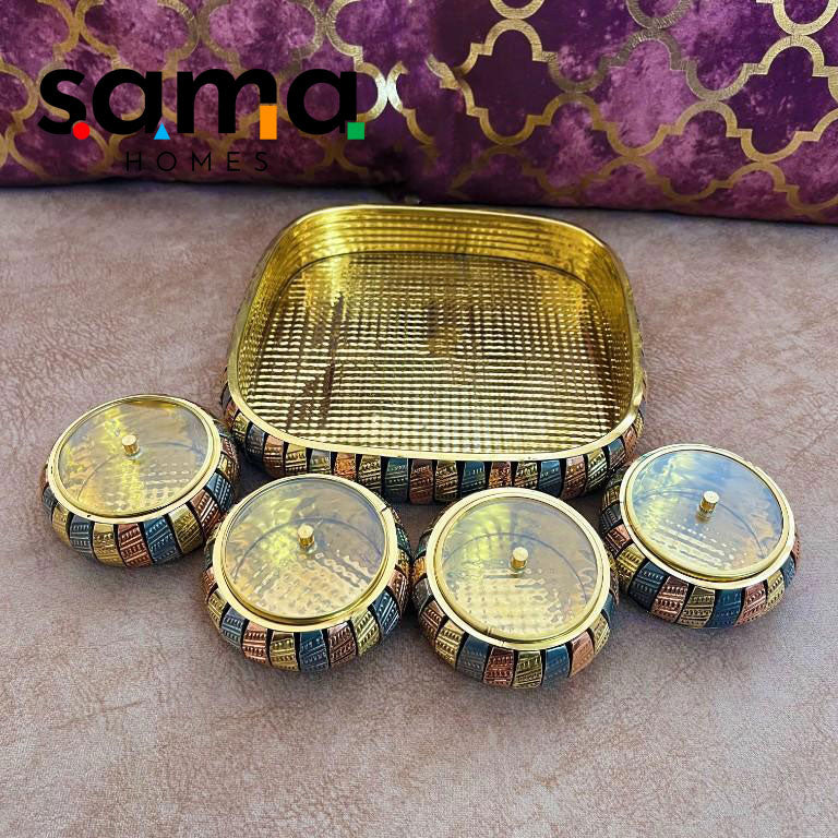 Multipurpose Brass Supari Set Decorative Box with 4 Container Set of 5 - Sama Homes