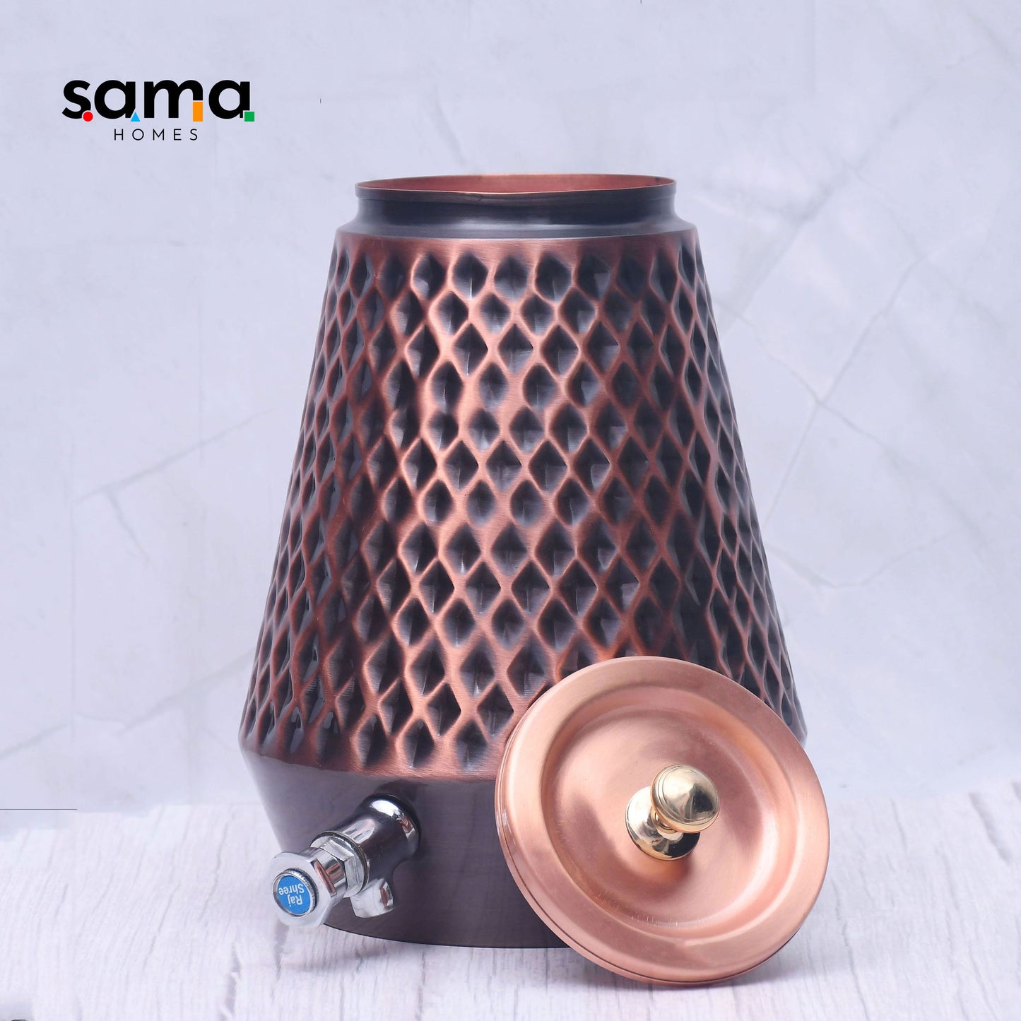 Pure Copper Water Dispenser Conical Antique Diamond Designed Capacity - Sama Homes
