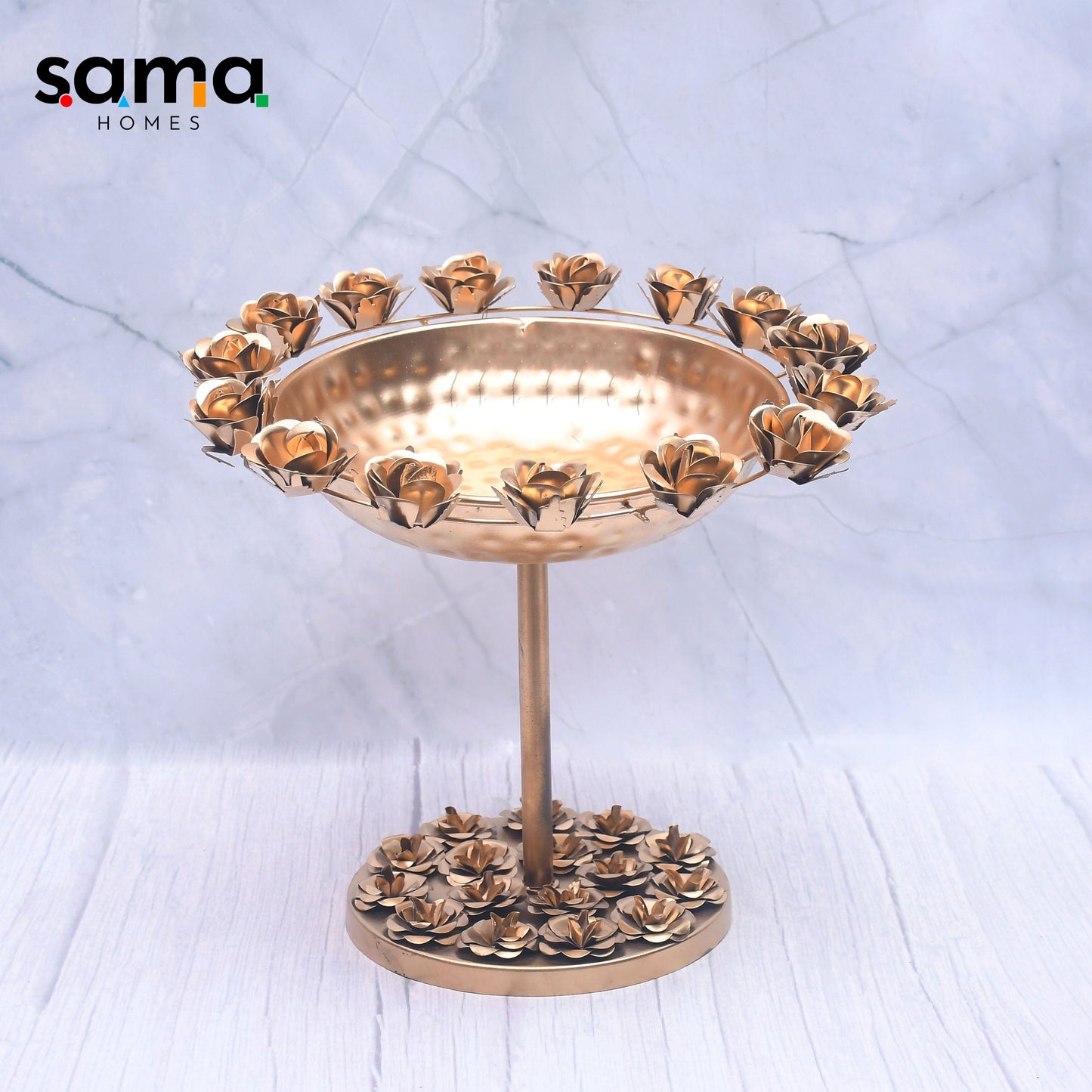 Beautifully Designed Brass Rose Urli | Home Decor Bowl | Festival - Sama Homes