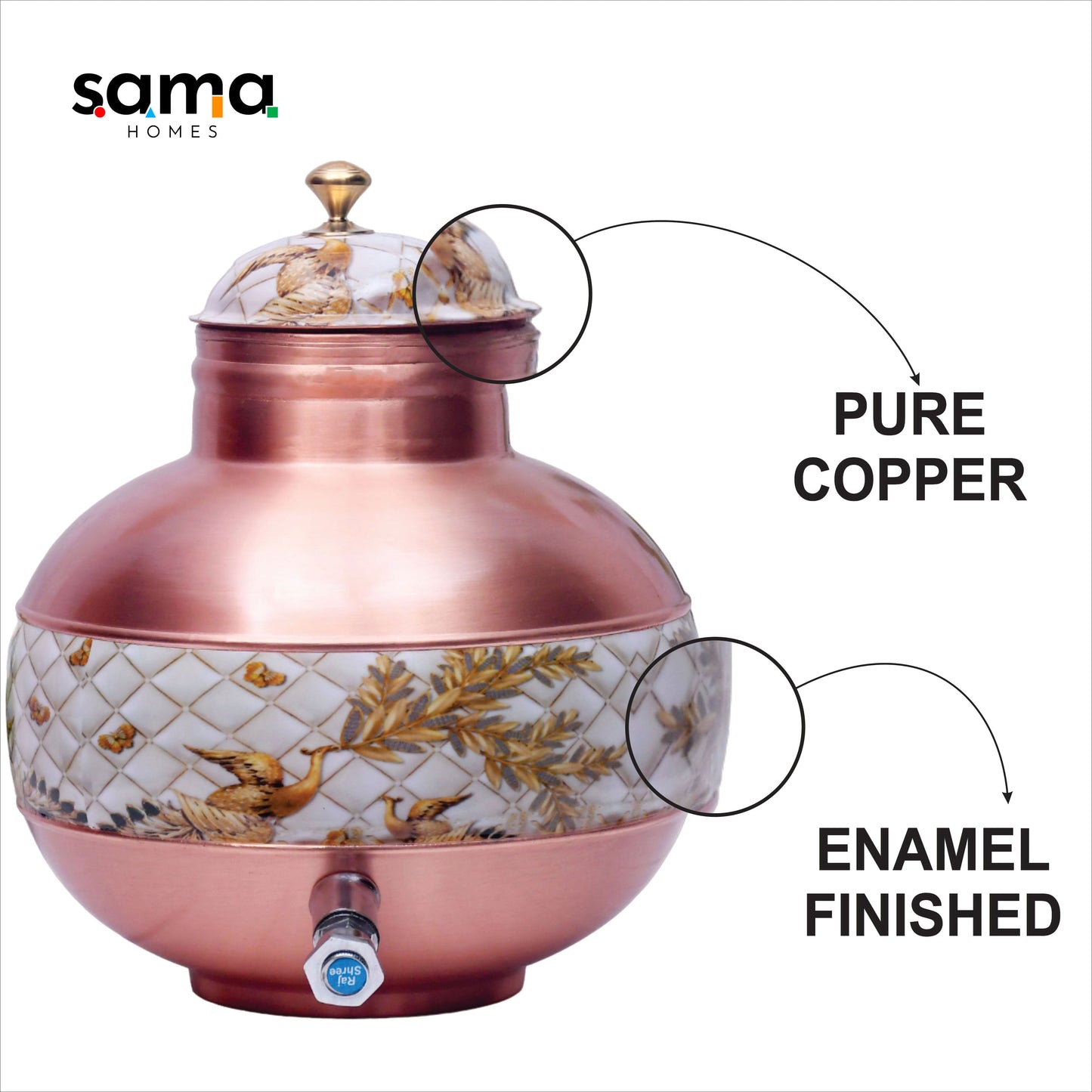 Pure Copper Water Dispenser Half Enamel Ghada/Pot Water Dispenser Capacity - Sama Homes
