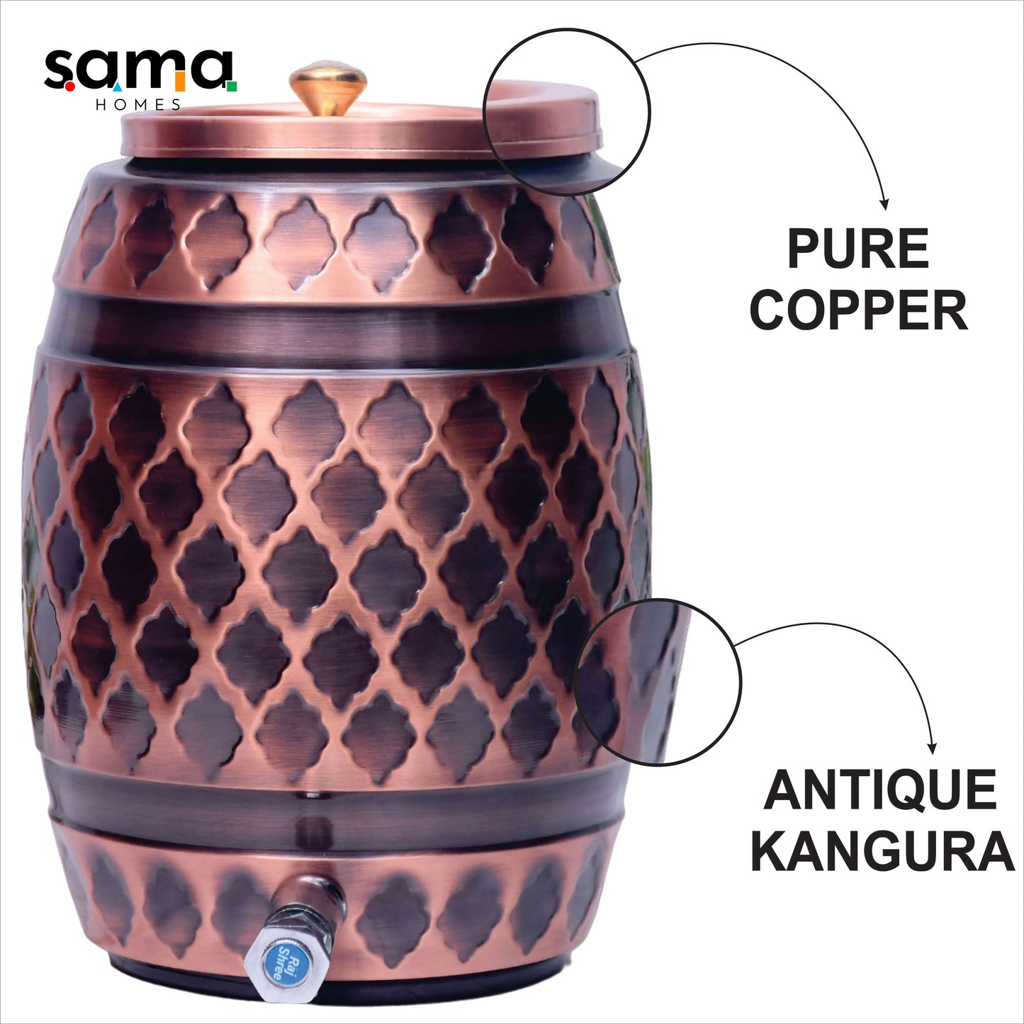 Pure Copper Water Dispenser Barrel Kangura Designed Capacity - Sama Homes