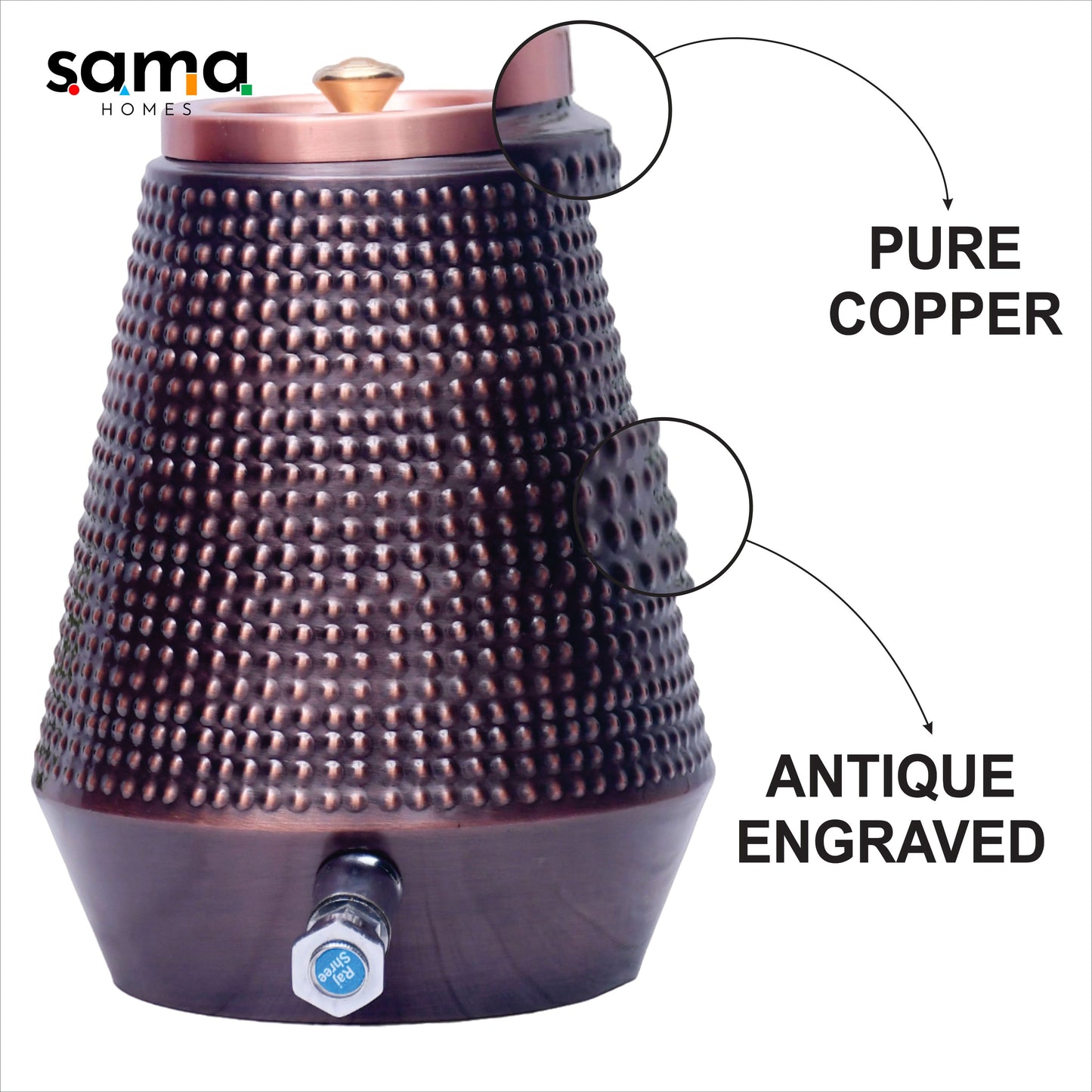 Pure Copper Water Dispenser Conical Antique Bubble Designed Capacity - Sama Homes