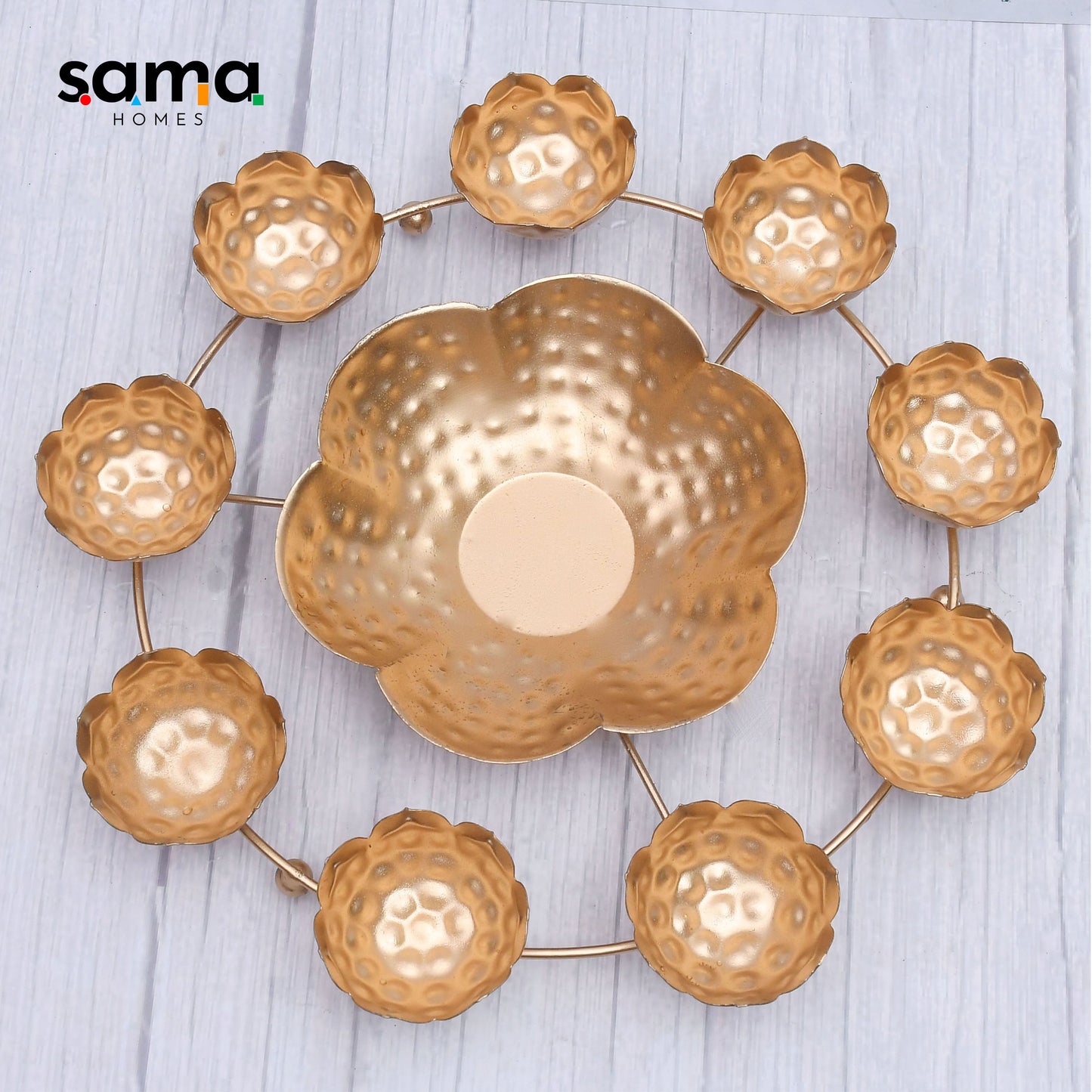 Exclusive Metal Luminous Hammered Rangoli Urli /Tealight Stand - Sama Homes