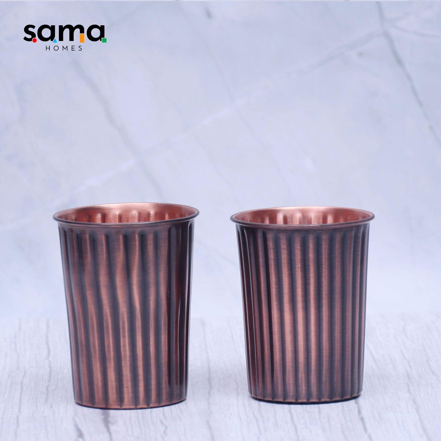 Pure Copper Water Glass Set of 2 Antique Rope Design Tumbler Capacity 300ML - Sama Homes