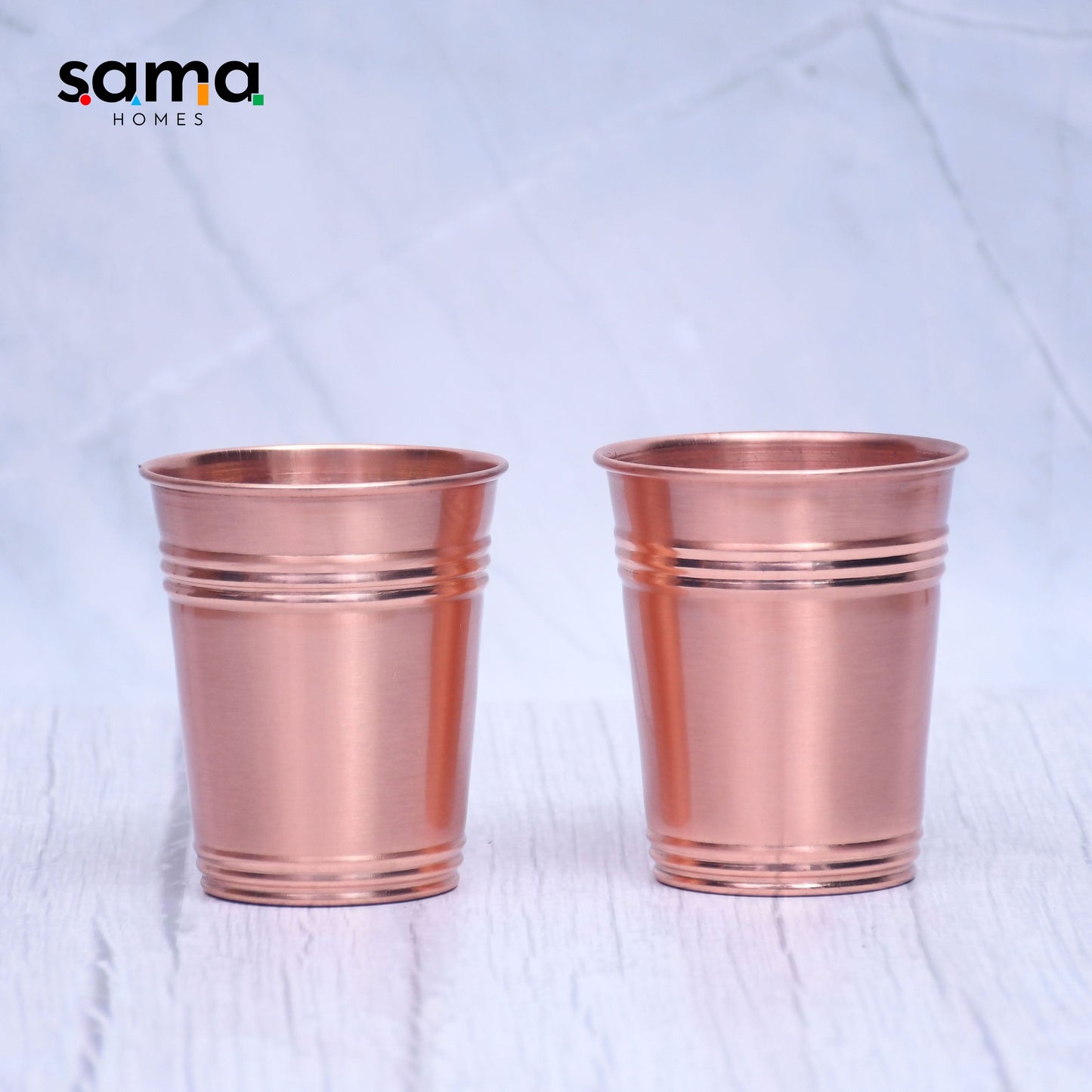 Pure Copper Water Glass Set of 2 Ring Design Tumbler Capacity 300ML - Sama Homes