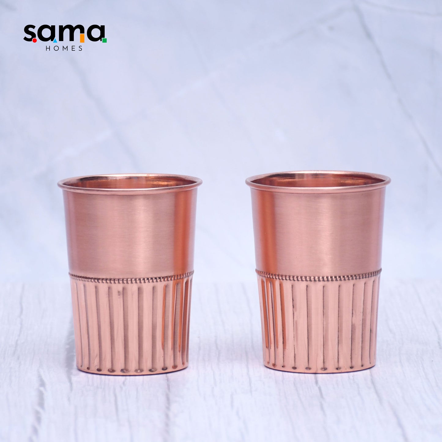 Pure Copper Water Glass Set of 2 Half Rope Design Tumbler Capacity 300ML - Sama Homes