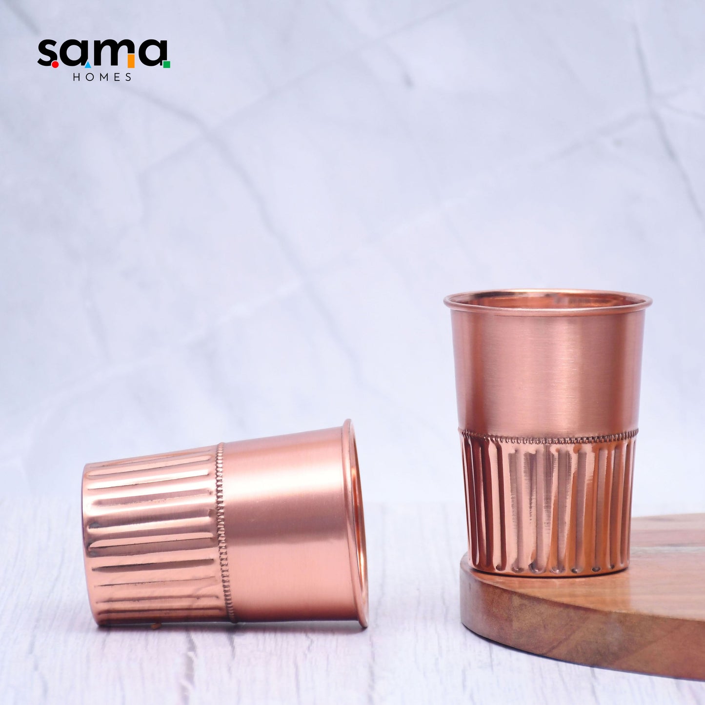 Pure Copper Water Glass Set of 2 Half Rope Design Tumbler Capacity 300ML - Sama Homes