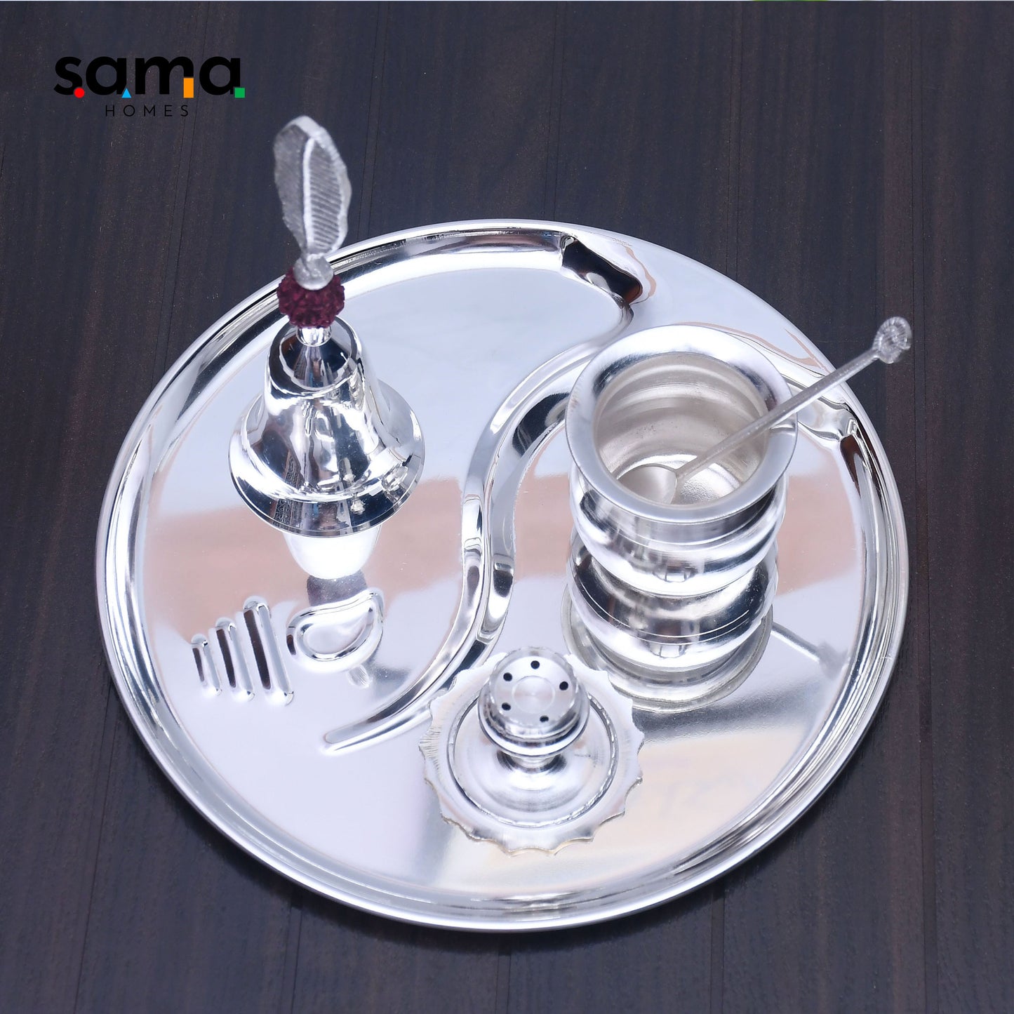Exclusive Pooja Thali Set with Silver Finished - Sama Homes