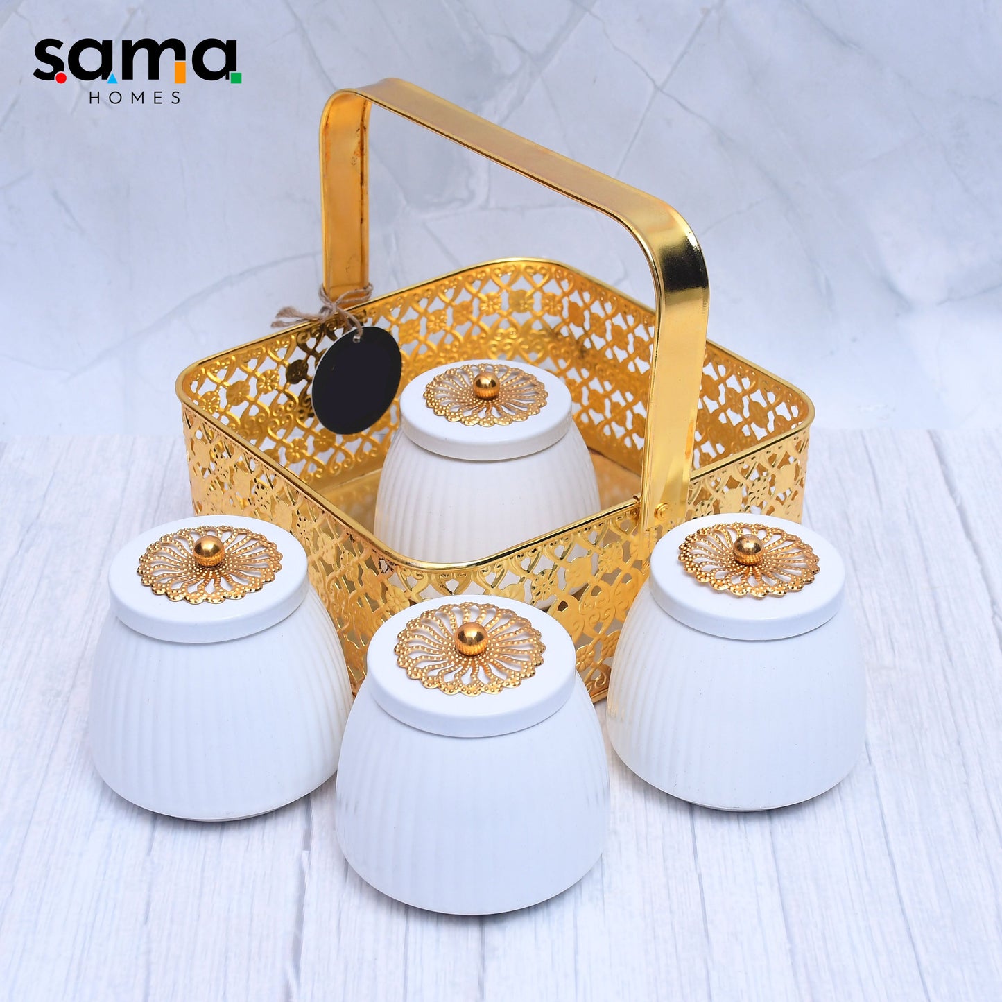 Exclusive Basket with 4 Dry Fruit Container Pot For Multi-Purposes - Sama Homes